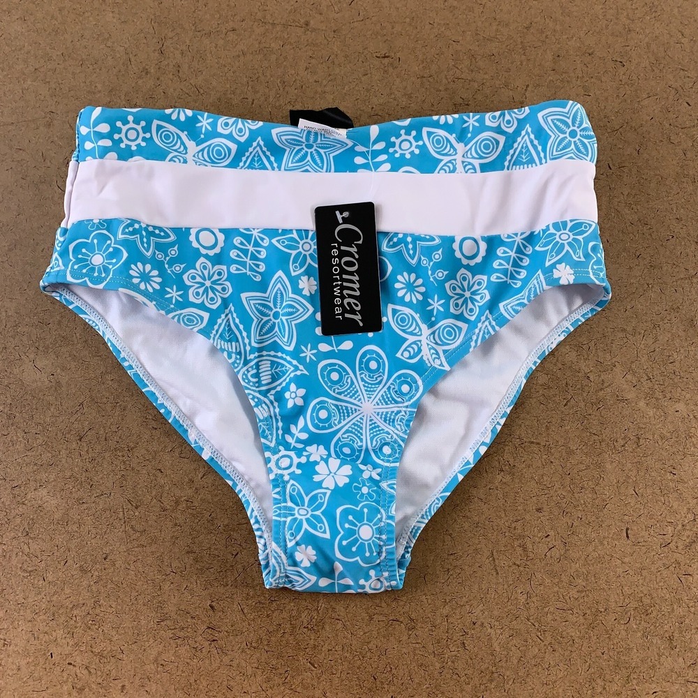 Cromer Resortwear Women's Size Medium Blue High Rise Bikini Swim Bottom NWT